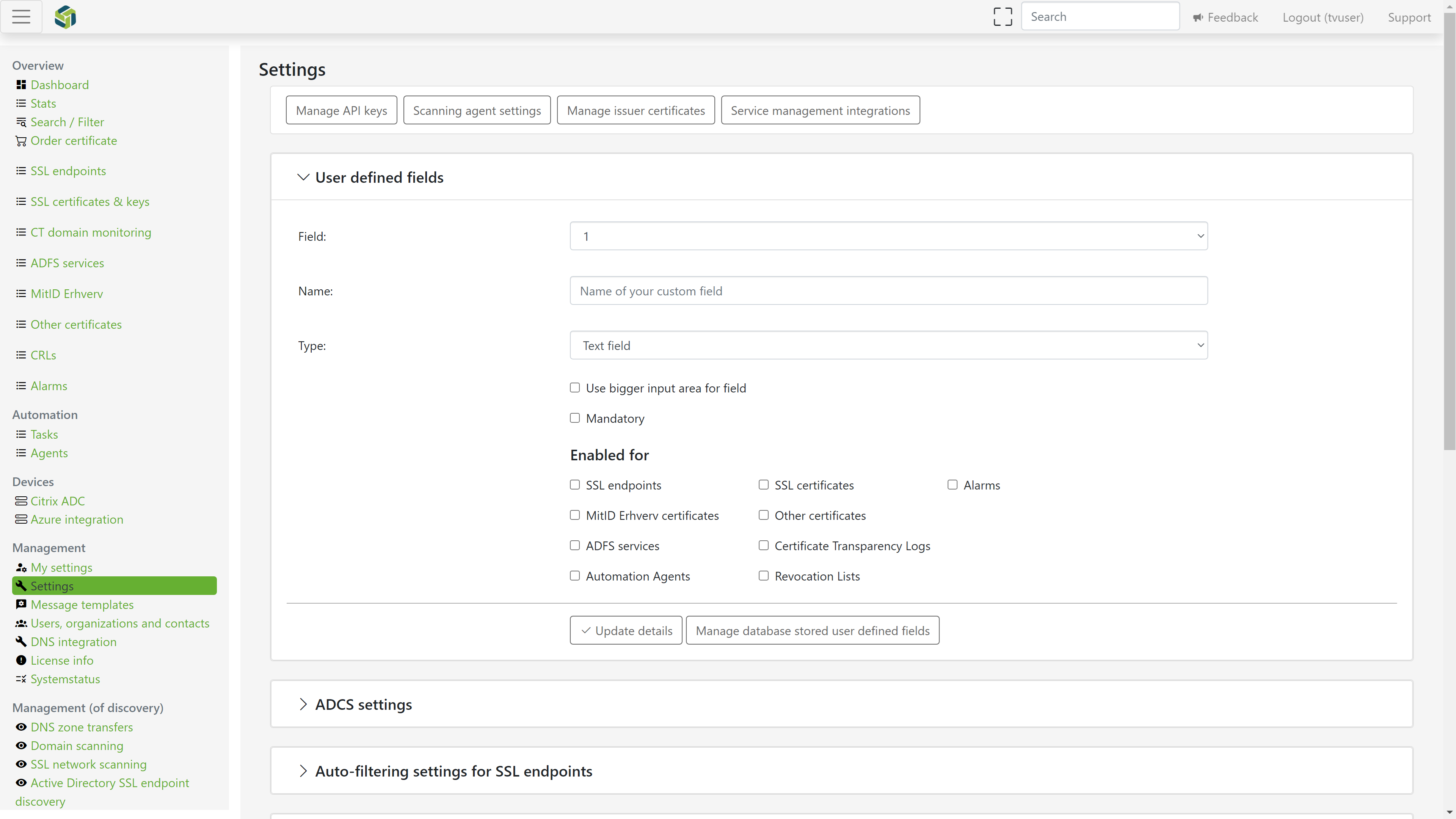 Create your own custom fields to fit the users' needs